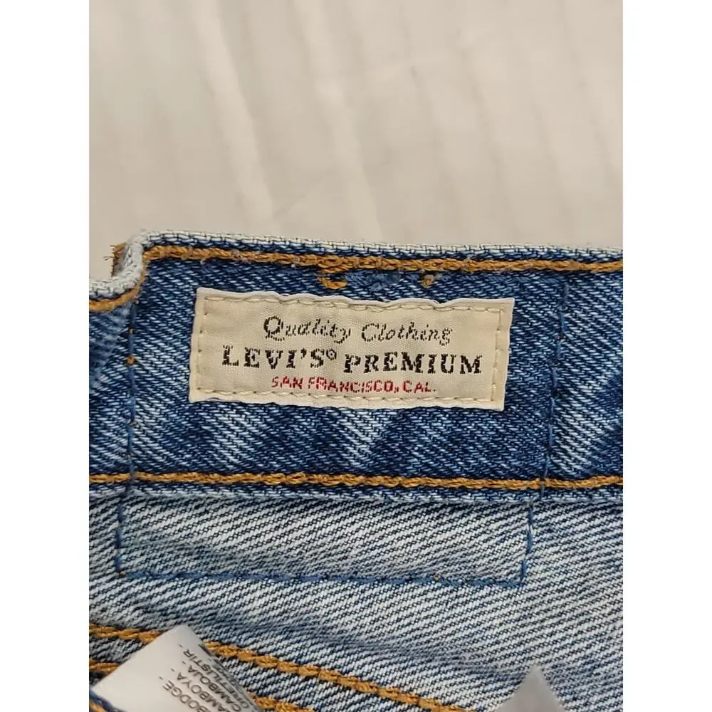 Levis Premium 501 Denim Shorts SZ 28 High Rise Button Fly Big E Jorts Festival